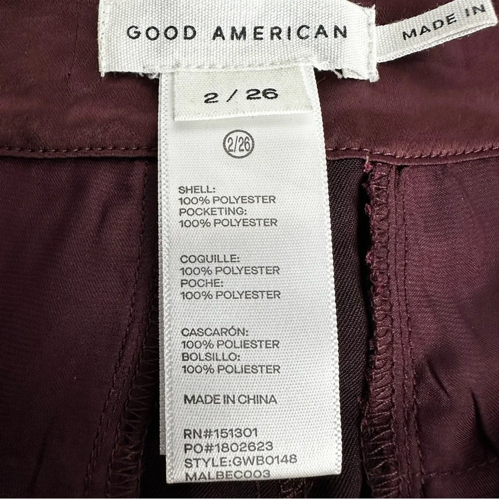 Good American Satin Pants Wide Leg Trouser Women's Size 2 or 26 Burgundy Stretch